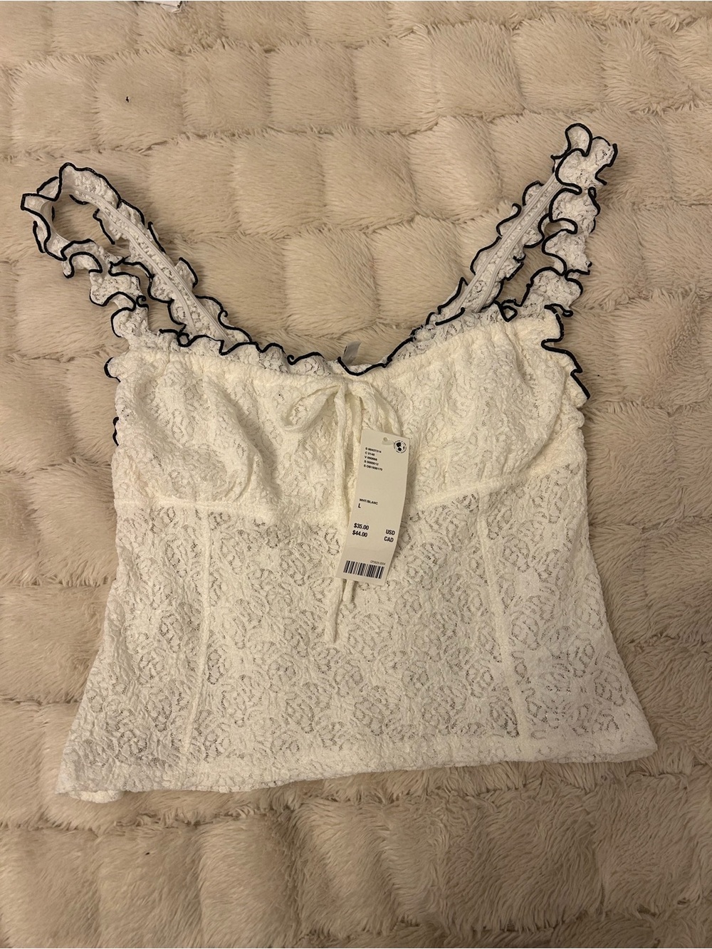 Urban Outfitters White Lace Ruffle-Trim Tank with Contrast Edge